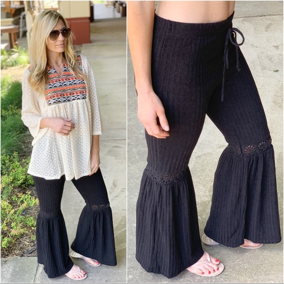Infinity Raine Pants - ✨LAST ONE✨Black Ribbed Bell bottom beach pant Infinity Raine Pants - ✨LAST ONE✨Black Ribbed Bell bottom beach pant